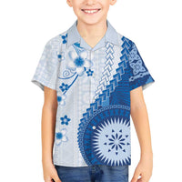 Bula Fiji Family Matching Puletasi and Hawaiian Shirt Blue Plumeria Masi Tapa Pattern LT05 Son's Shirt Blue - Polynesian Pride