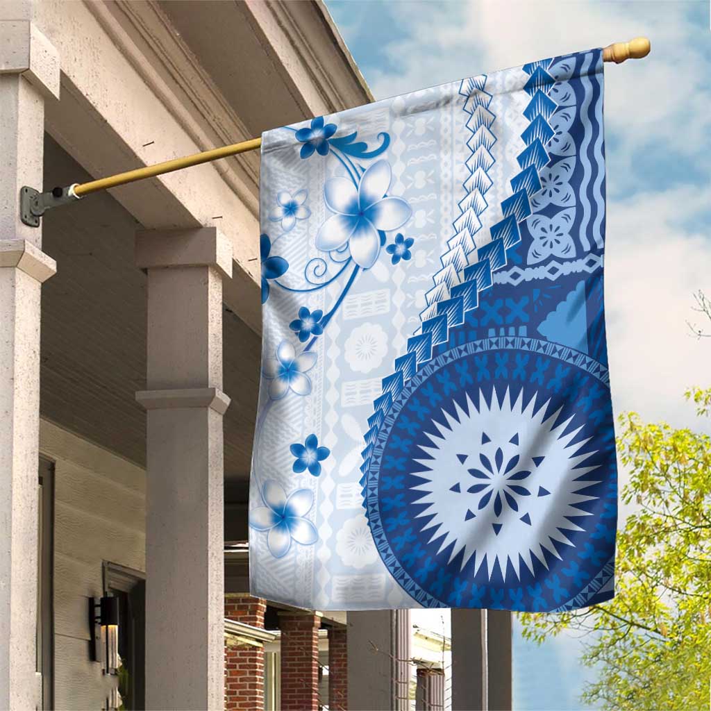 Bula Fiji Garden Flag Blue Plumeria Masi Tapa Pattern LT05 House Flag Blue - Polynesian Pride