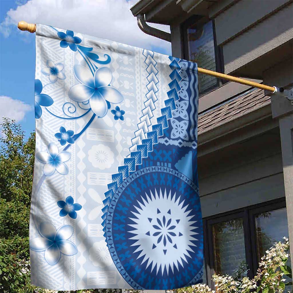 Bula Fiji Garden Flag Blue Plumeria Masi Tapa Pattern LT05 - Polynesian Pride
