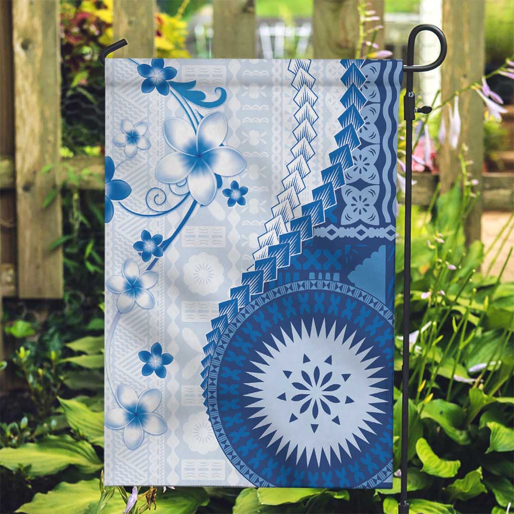 Bula Fiji Garden Flag Blue Plumeria Masi Tapa Pattern LT05 Garden Flag Blue - Polynesian Pride