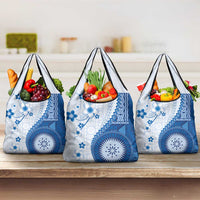 Bula Fiji Grocery Bag Blue Plumeria Masi Tapa Pattern LT05 3-pack One Size Blue - Polynesian Pride