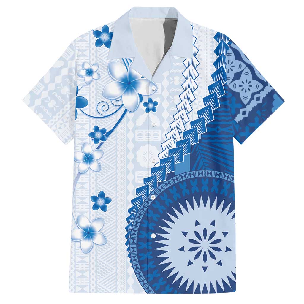 Bula Fiji Hawaiian Shirt Blue Plumeria Masi Tapa Pattern - Polynesian Pride