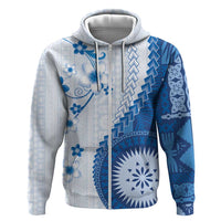 Bula Fiji Hoodie Blue Plumeria Masi Tapa Pattern LT05 Zip Hoodie Blue - Polynesian Pride