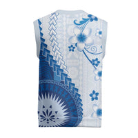 Bula Fiji Christmas Knitted V-Neck Vest Blue Plumeria Masi Tapa Pattern LT05 - Polynesian Pride