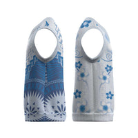 Bula Fiji Christmas Knitted V-Neck Vest Blue Plumeria Masi Tapa Pattern LT05 - Polynesian Pride