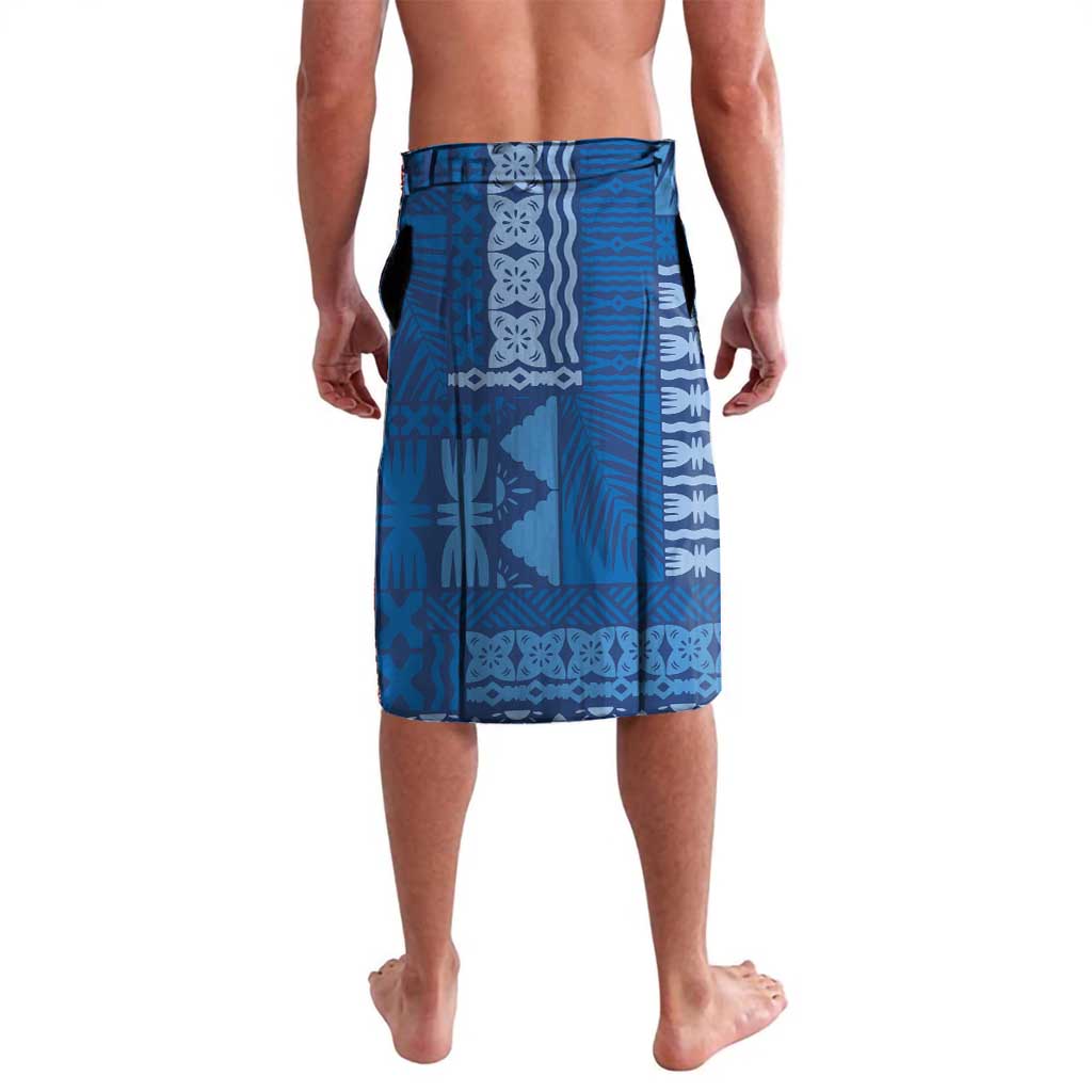 Bula Fiji Lavalava Blue Plumeria Masi Tapa Pattern LT05 - Polynesian Pride