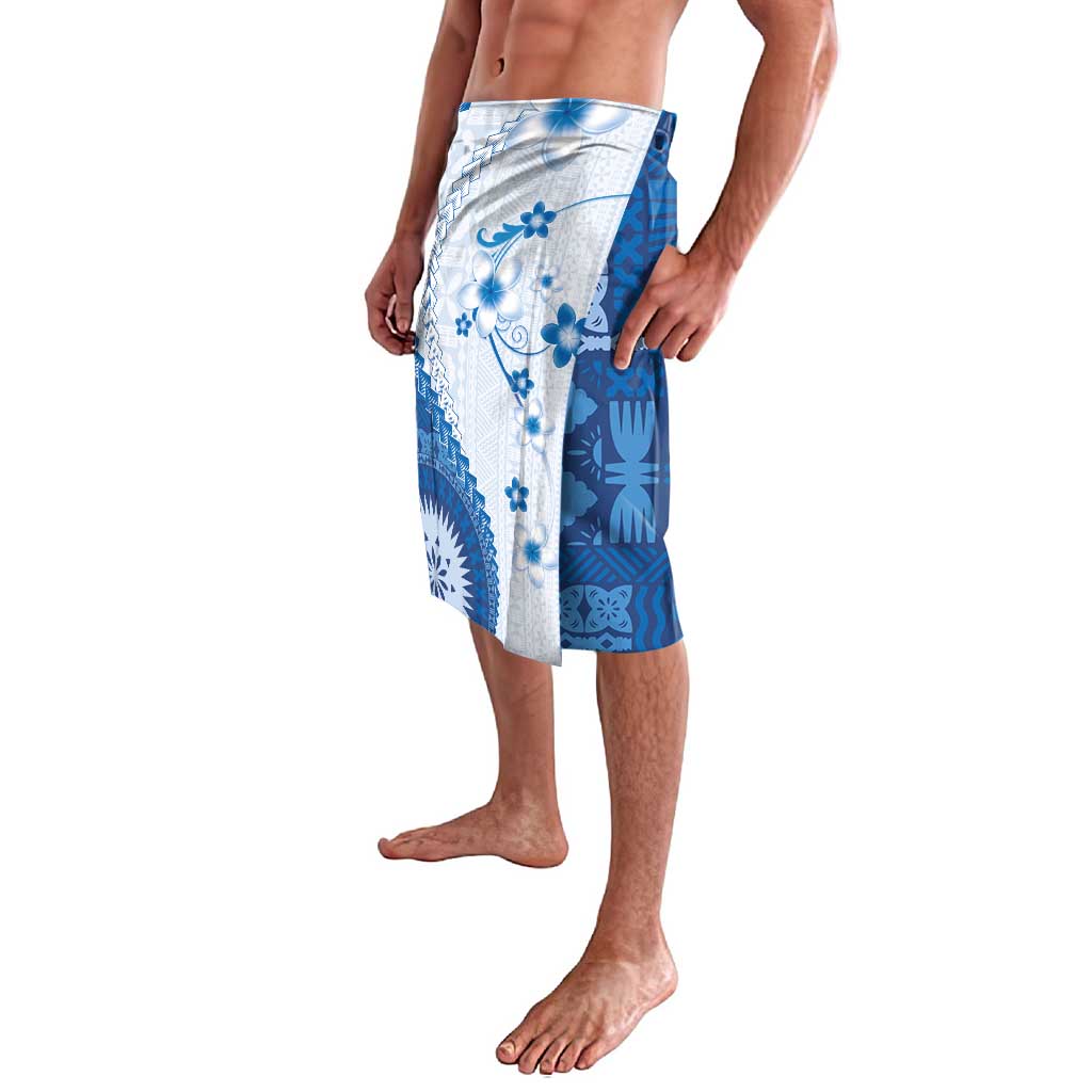 Bula Fiji Lavalava Blue Plumeria Masi Tapa Pattern LT05 - Polynesian Pride