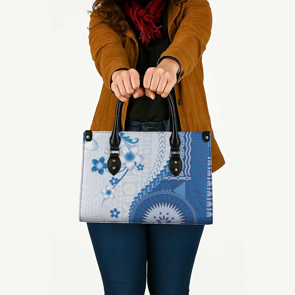 Bula Fiji Leather Bag Blue Plumeria Masi Tapa Pattern LT05 - Polynesian Pride
