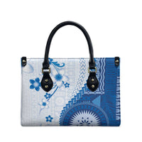 Bula Fiji Leather Bag Blue Plumeria Masi Tapa Pattern LT05 - Polynesian Pride