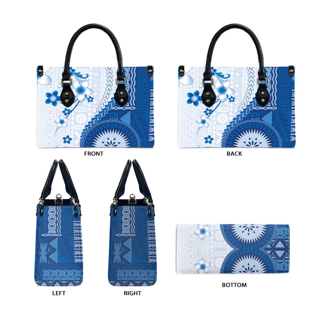 Bula Fiji Leather Bag Blue Plumeria Masi Tapa Pattern LT05 - Polynesian Pride