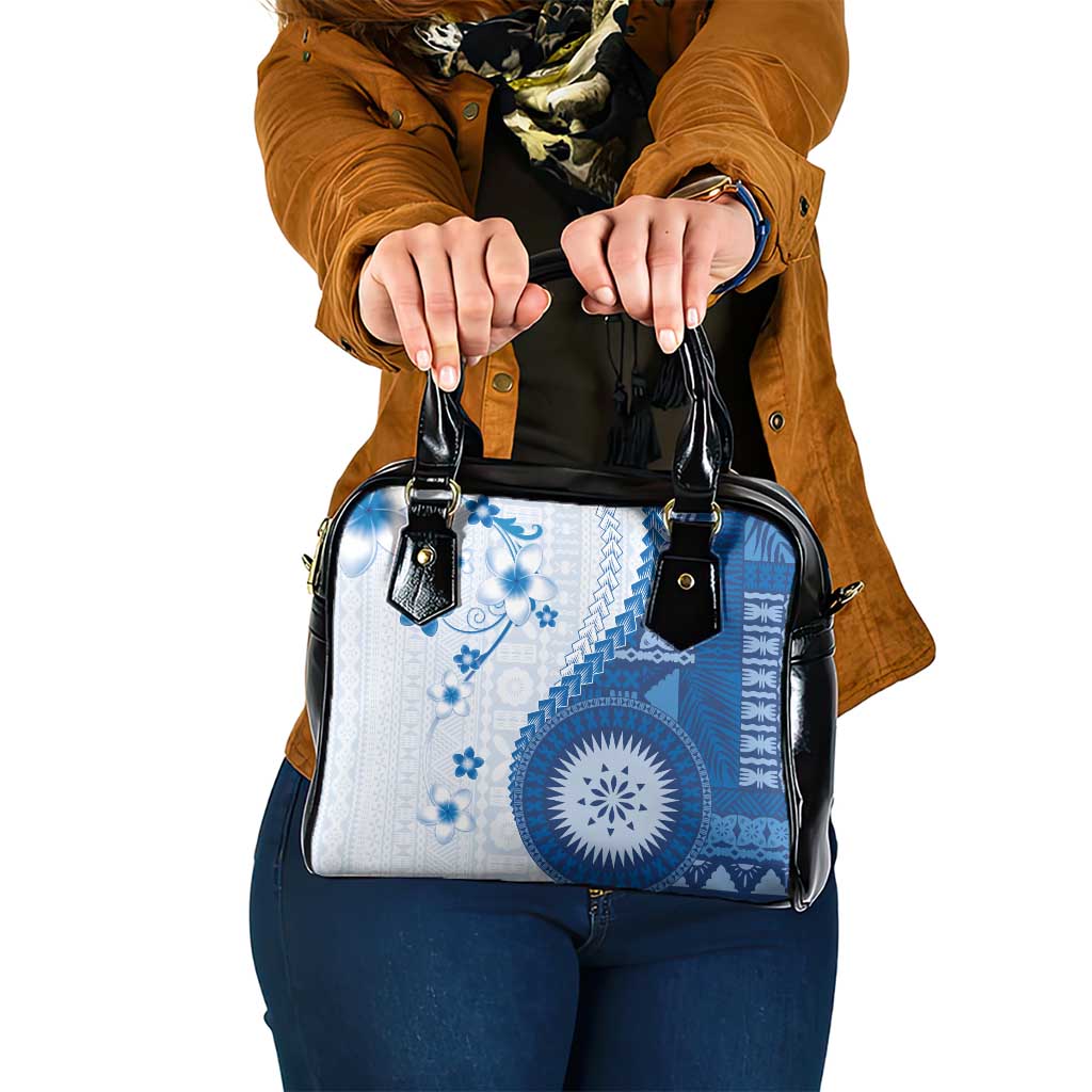 Bula Fiji Shoulder Handbag Blue Plumeria Masi Tapa Pattern LT05 One Size Blue - Polynesian Pride