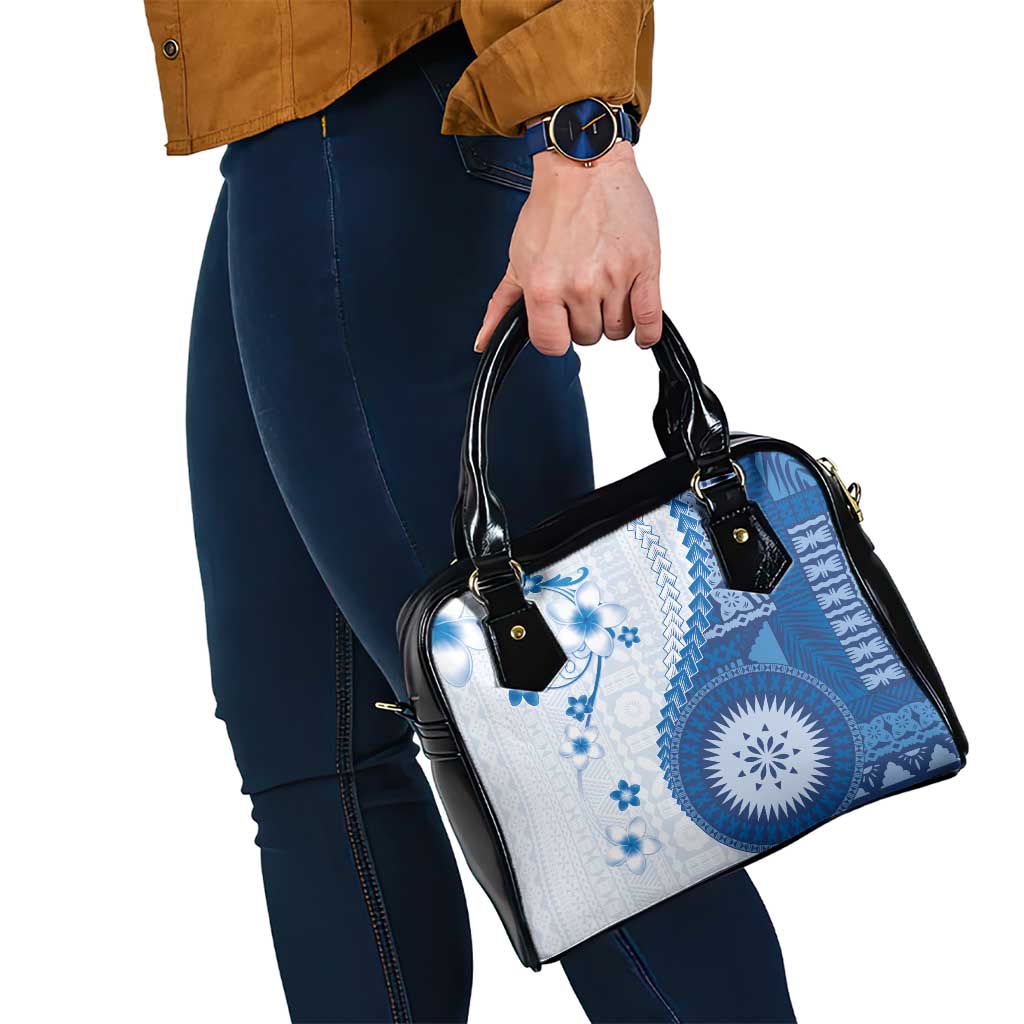 Bula Fiji Shoulder Handbag Blue Plumeria Masi Tapa Pattern LT05 - Polynesian Pride