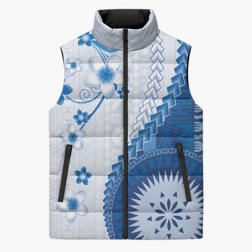 Bula Fiji Sleeveless Puffer Jacket Blue Plumeria Masi Tapa Pattern LT05 Unisex Blue - Polynesian Pride