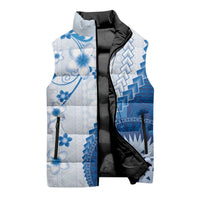 Bula Fiji Sleeveless Puffer Jacket Blue Plumeria Masi Tapa Pattern LT05 - Polynesian Pride