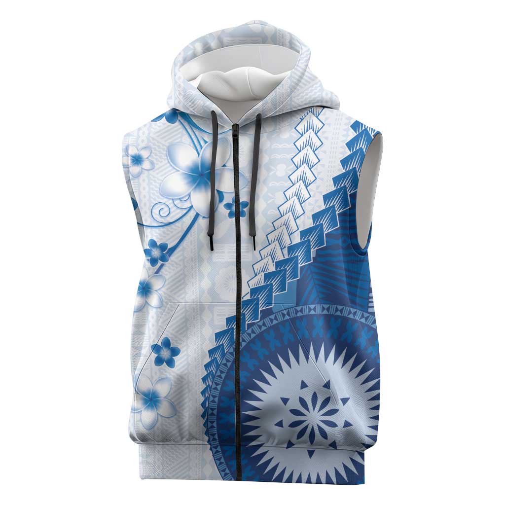 Bula Fiji Sleeveless Zip Hoodie Blue Plumeria Masi Tapa Pattern LT05 Blue - Polynesian Pride