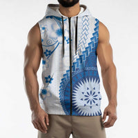 Bula Fiji Sleeveless Zip Hoodie Blue Plumeria Masi Tapa Pattern LT05 - Polynesian Pride