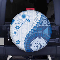 Bula Fiji Spare Tire Cover Blue Plumeria Masi Tapa Pattern LT05 No hole Blue - Polynesian Pride