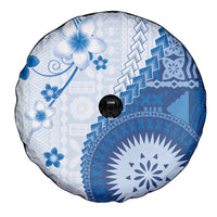Bula Fiji Spare Tire Cover Blue Plumeria Masi Tapa Pattern LT05 - Polynesian Pride