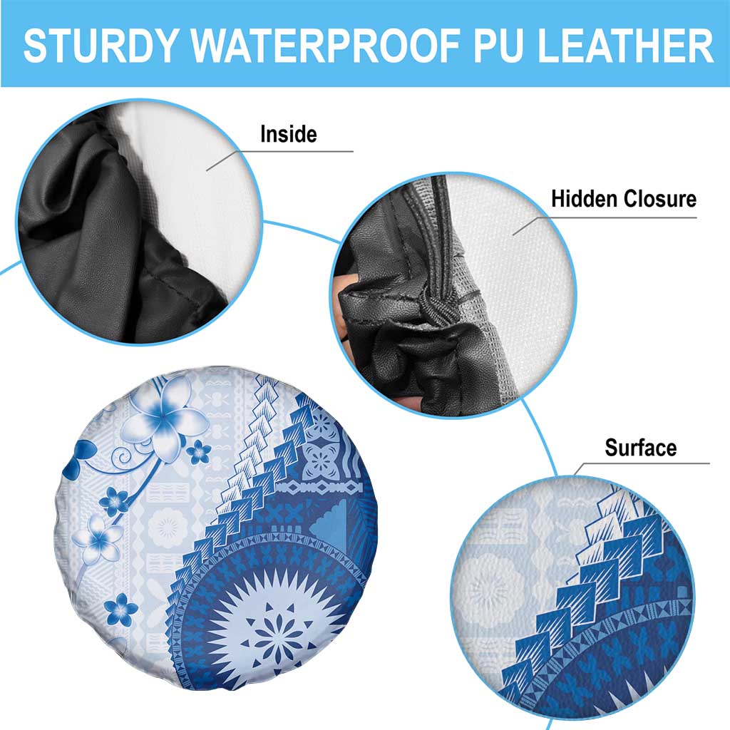 Bula Fiji Spare Tire Cover Blue Plumeria Masi Tapa Pattern LT05 - Polynesian Pride