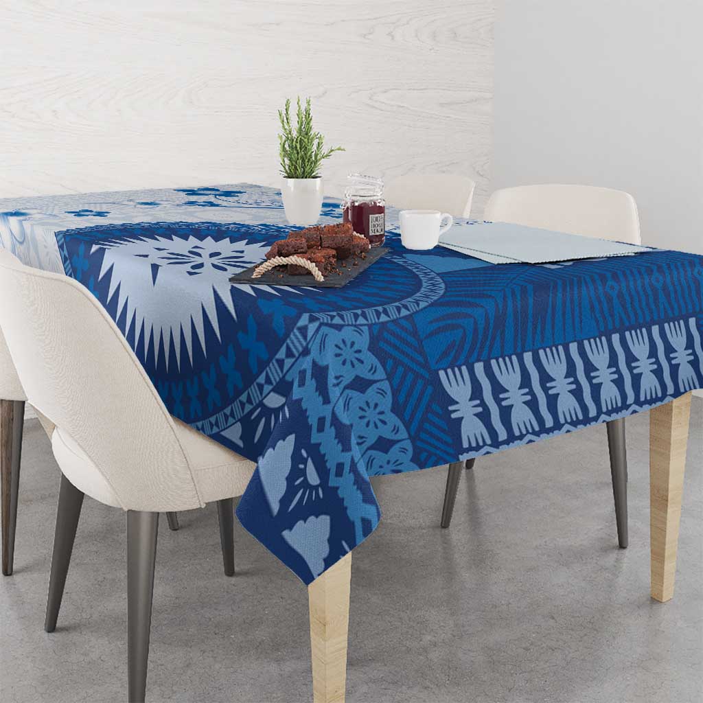 Bula Fiji Tablecloth Blue Plumeria Masi Tapa Pattern LT05 - Polynesian Pride