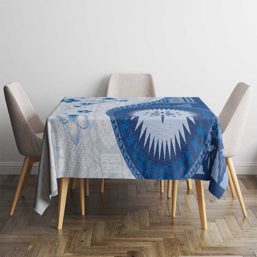 Bula Fiji Tablecloth Blue Plumeria Masi Tapa Pattern LT05 - Polynesian Pride