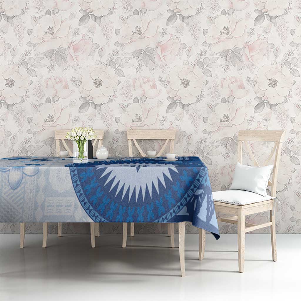 Bula Fiji Tablecloth Blue Plumeria Masi Tapa Pattern LT05 - Polynesian Pride