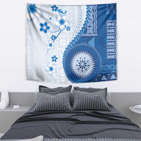 Bula Fiji Tapestry Blue Plumeria Masi Tapa Pattern LT05 - Polynesian Pride