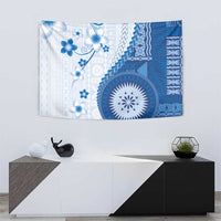 Bula Fiji Tapestry Blue Plumeria Masi Tapa Pattern LT05 - Polynesian Pride