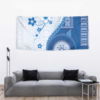 Bula Fiji Tapestry Blue Plumeria Masi Tapa Pattern LT05 - Polynesian Pride