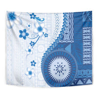 Bula Fiji Tapestry Blue Plumeria Masi Tapa Pattern LT05 - Polynesian Pride