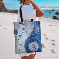 Bula Fiji Tote Bag Blue Plumeria Masi Tapa Pattern LT05 - Polynesian Pride