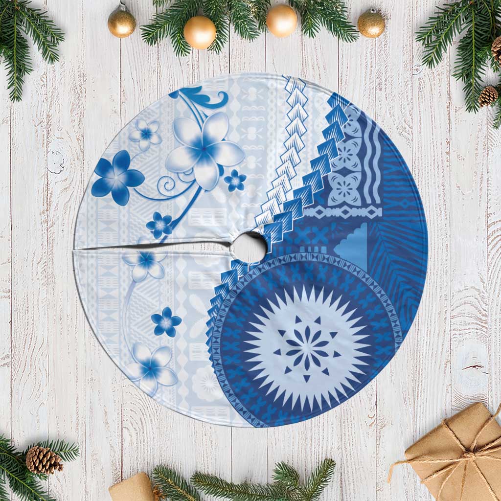 Bula Fiji Tree Skirt Blue Plumeria Masi Tapa Pattern LT05 Casual Blue - Polynesian Pride