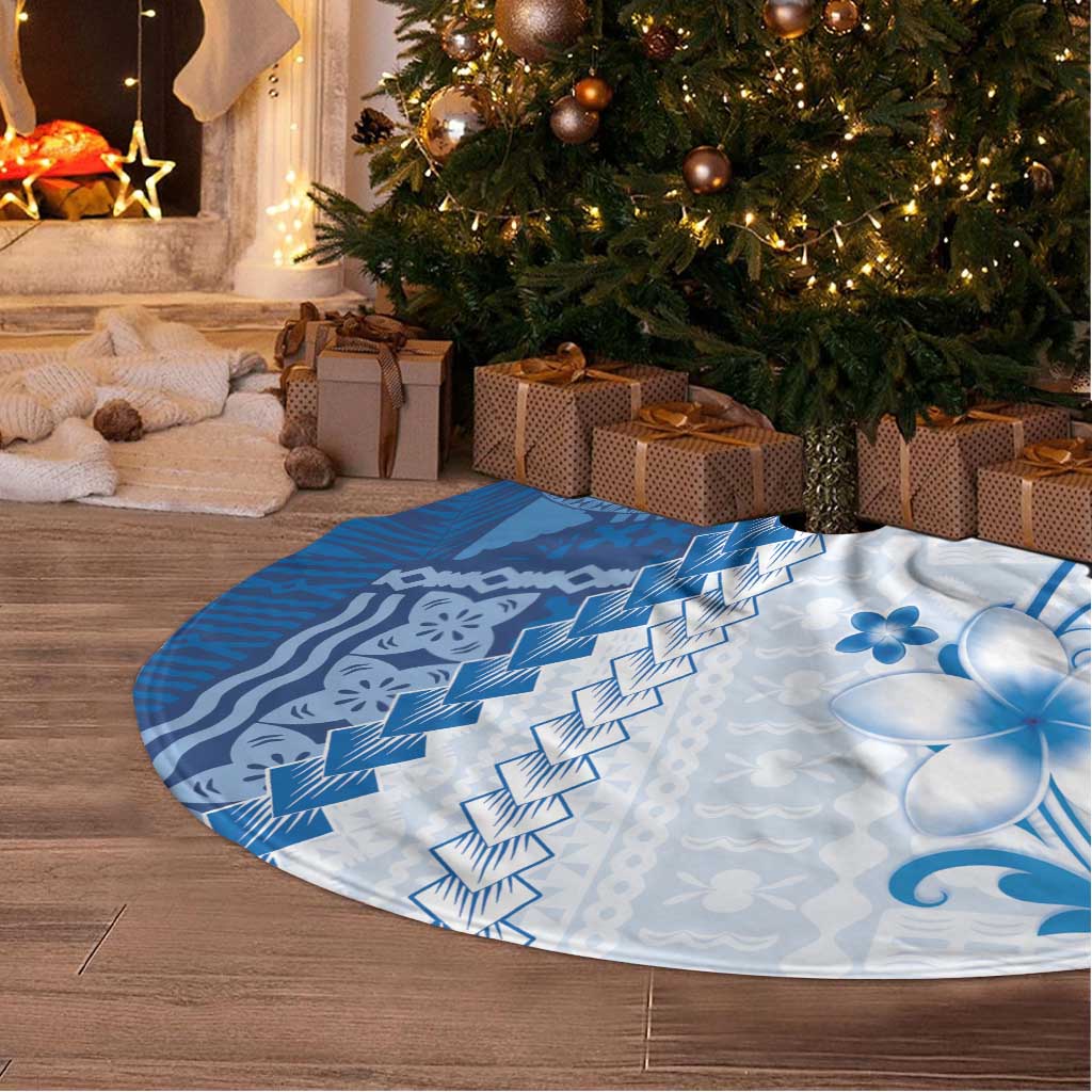 Bula Fiji Tree Skirt Blue Plumeria Masi Tapa Pattern LT05 - Polynesian Pride