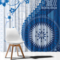 Bula Fiji Window Curtain Blue Plumeria Masi Tapa Pattern LT05 - Polynesian Pride