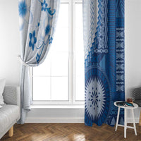 Bula Fiji Window Curtain Blue Plumeria Masi Tapa Pattern LT05 - Polynesian Pride