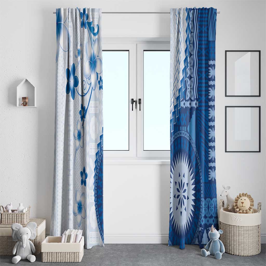 Bula Fiji Window Curtain Blue Plumeria Masi Tapa Pattern LT05 - Polynesian Pride
