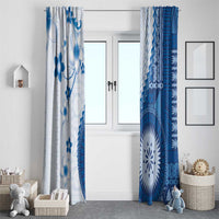Bula Fiji Window Curtain Blue Plumeria Masi Tapa Pattern LT05 - Polynesian Pride
