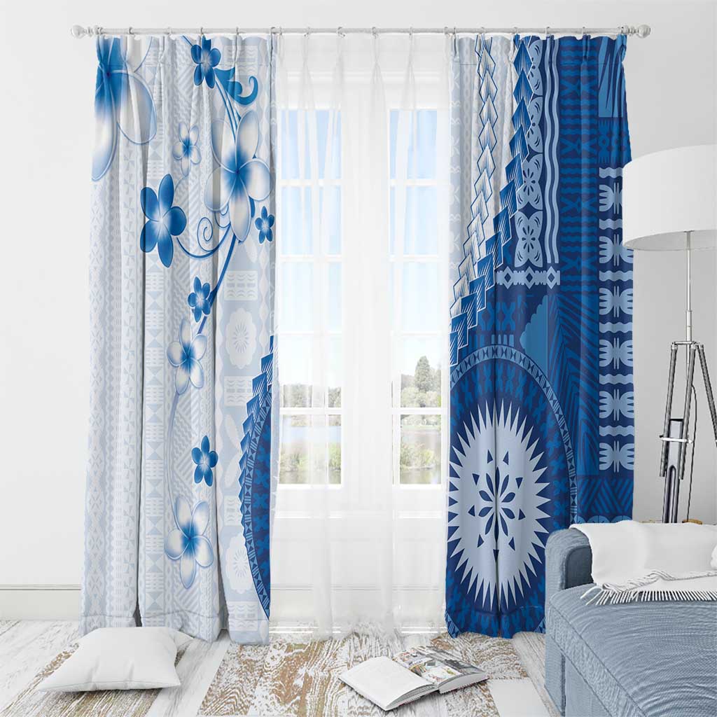 Bula Fiji Window Curtain Blue Plumeria Masi Tapa Pattern LT05 - Polynesian Pride