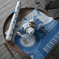 Bula Fiji Wrapping Paper Blue Plumeria Masi Tapa Pattern