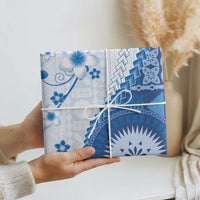 Bula Fiji Wrapping Paper Blue Plumeria Masi Tapa Pattern