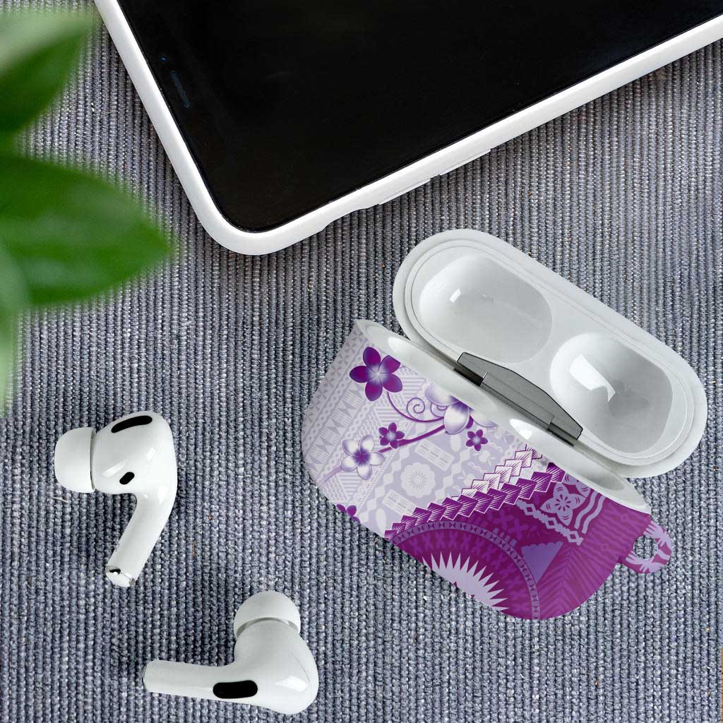 Bula Fiji AirPods Case Violet Plumeria Masi Tapa Pattern LT05 - Polynesian Pride
