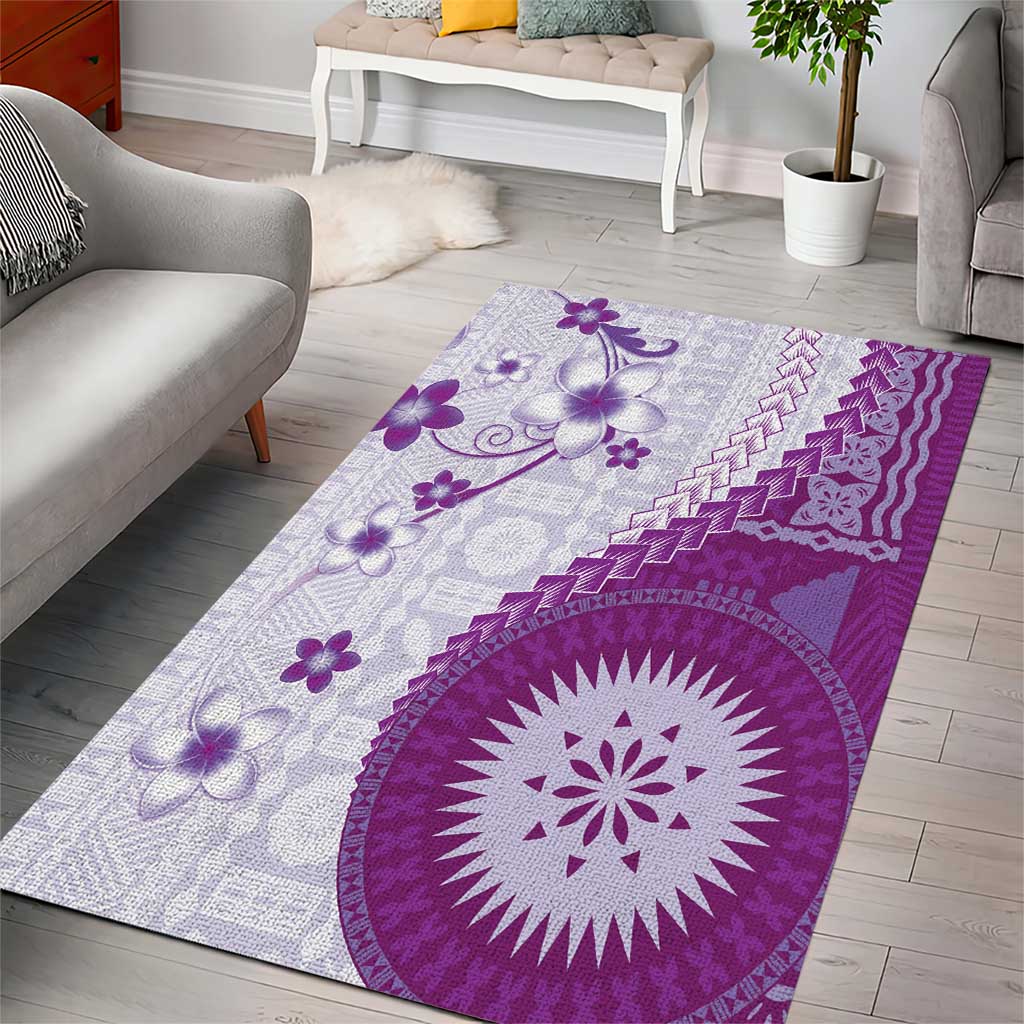 Bula Fiji Area Rug Violet Plumeria Masi Tapa Pattern LT05 - Polynesian Pride