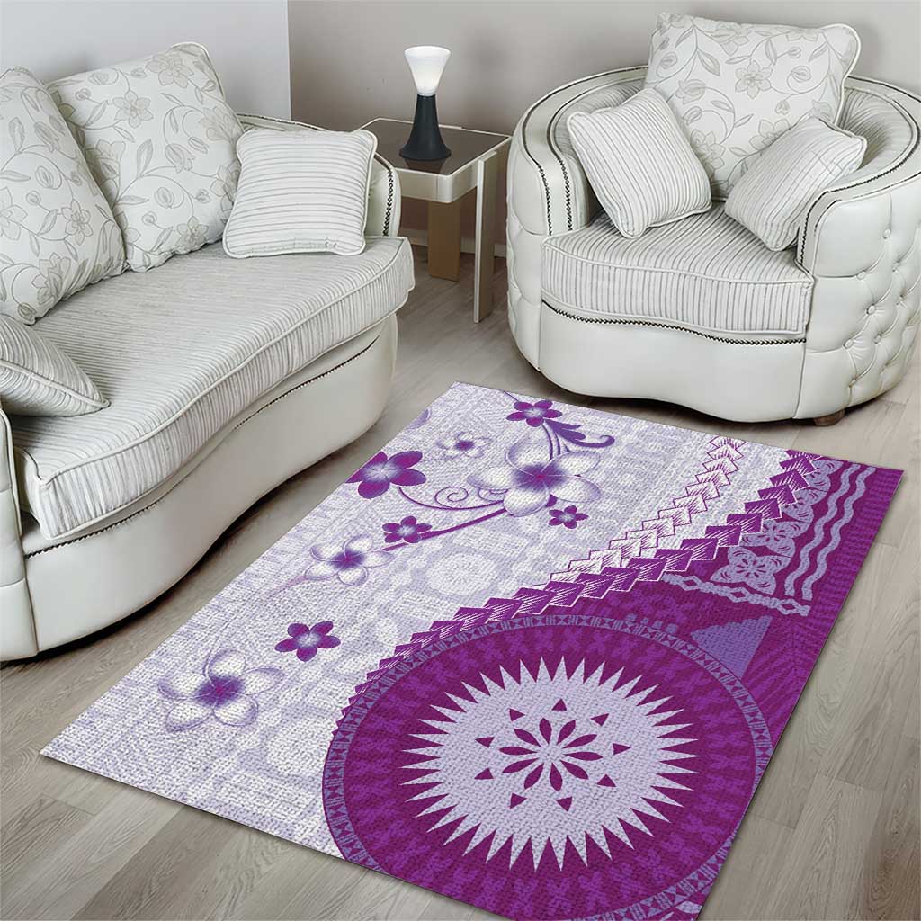 Bula Fiji Area Rug Violet Plumeria Masi Tapa Pattern LT05 - Polynesian Pride