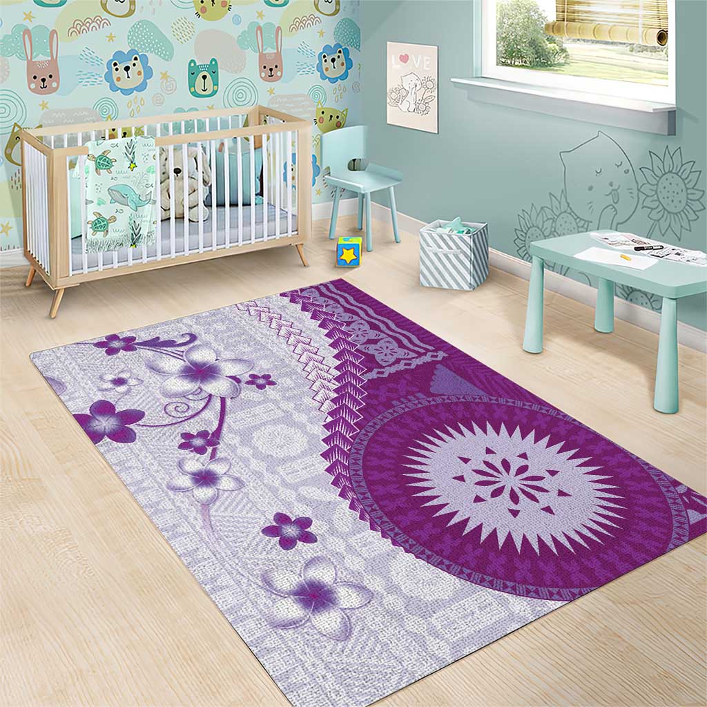 Bula Fiji Area Rug Violet Plumeria Masi Tapa Pattern LT05 - Polynesian Pride