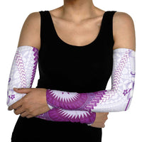 Bula Fiji Arm Sleeves Violet Plumeria Masi Tapa Pattern LT05 - Polynesian Pride