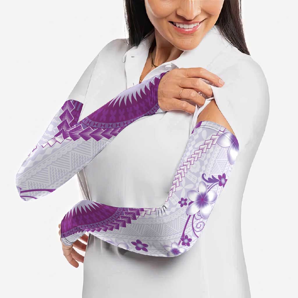 Bula Fiji Arm Sleeves Violet Plumeria Masi Tapa Pattern LT05 - Polynesian Pride