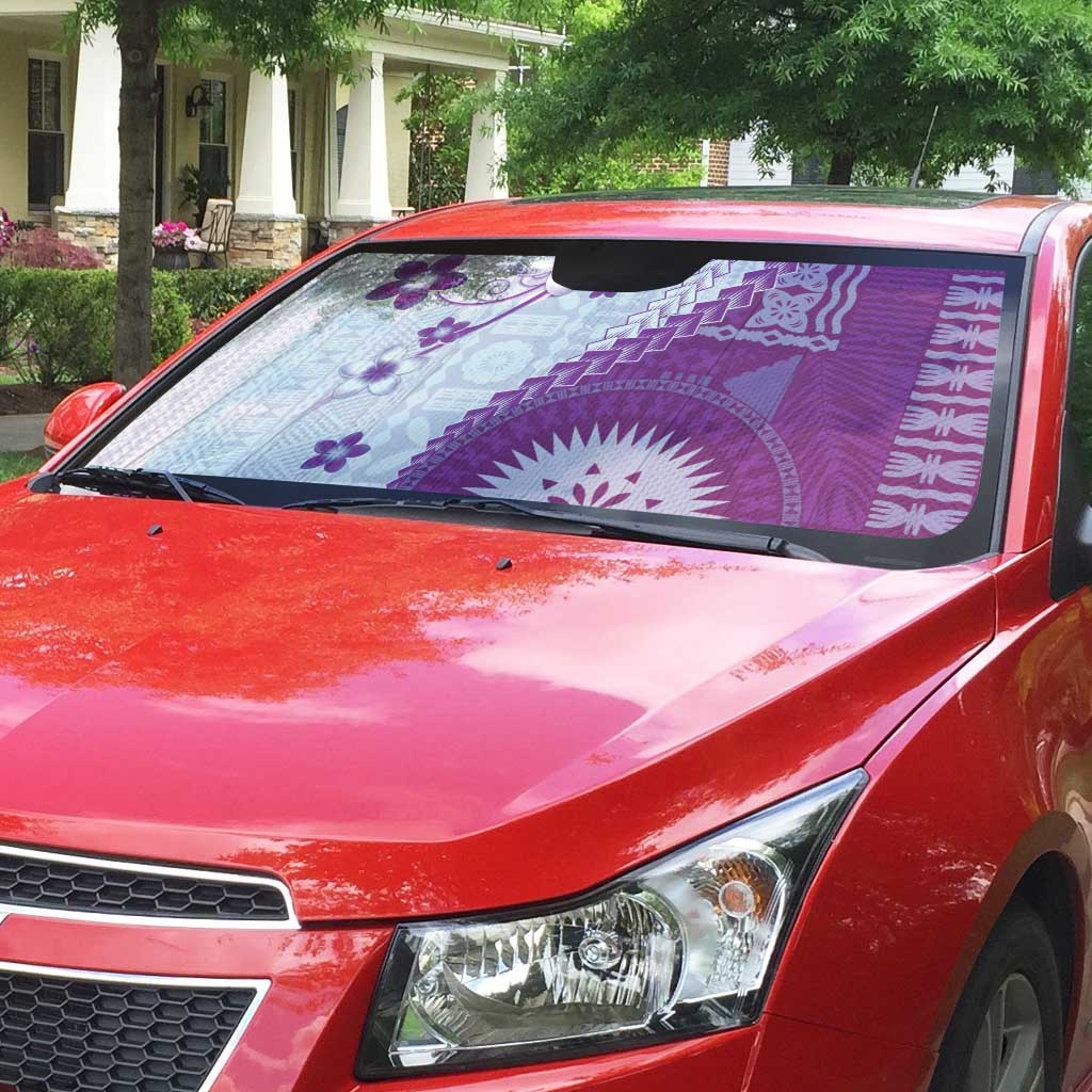 Bula Fiji Auto Sun Shade Violet Plumeria Masi Tapa Pattern LT05 - Polynesian Pride