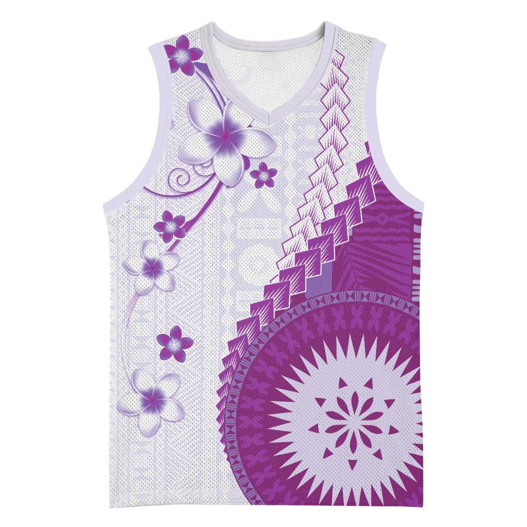 Bula Fiji Basketball Jersey Violet Plumeria Masi Tapa Pattern LT05 Unisex Violet - Polynesian Pride