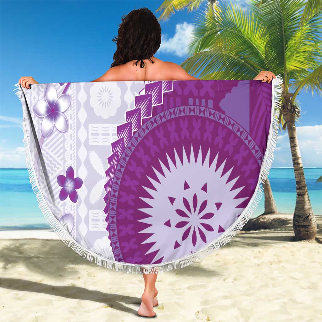 Bula Fiji Beach Blanket Violet Plumeria Masi Tapa Pattern LT05 - Polynesian Pride