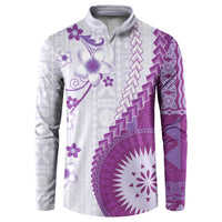 Bula Fiji Button Sweatshirt Violet Plumeria Masi Tapa Pattern LT05 Violet - Polynesian Pride